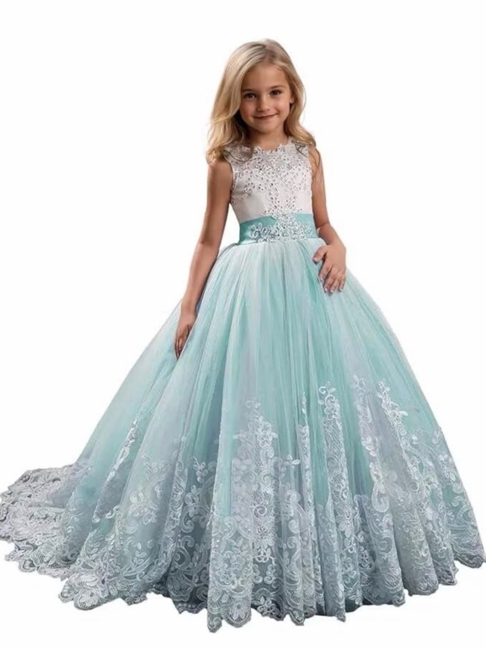 Mint Green Lace Tulle Flower Girl Dress